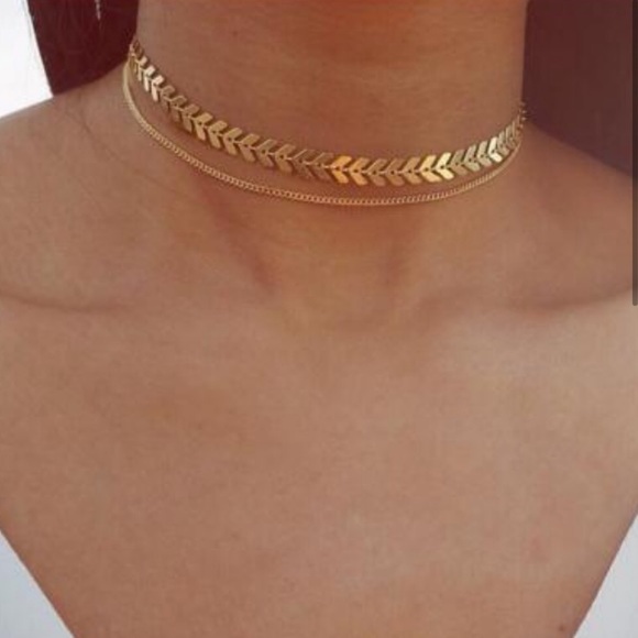 3/$20 2 Layer Chevron & Chain Gold Choker - Picture 2 of 5